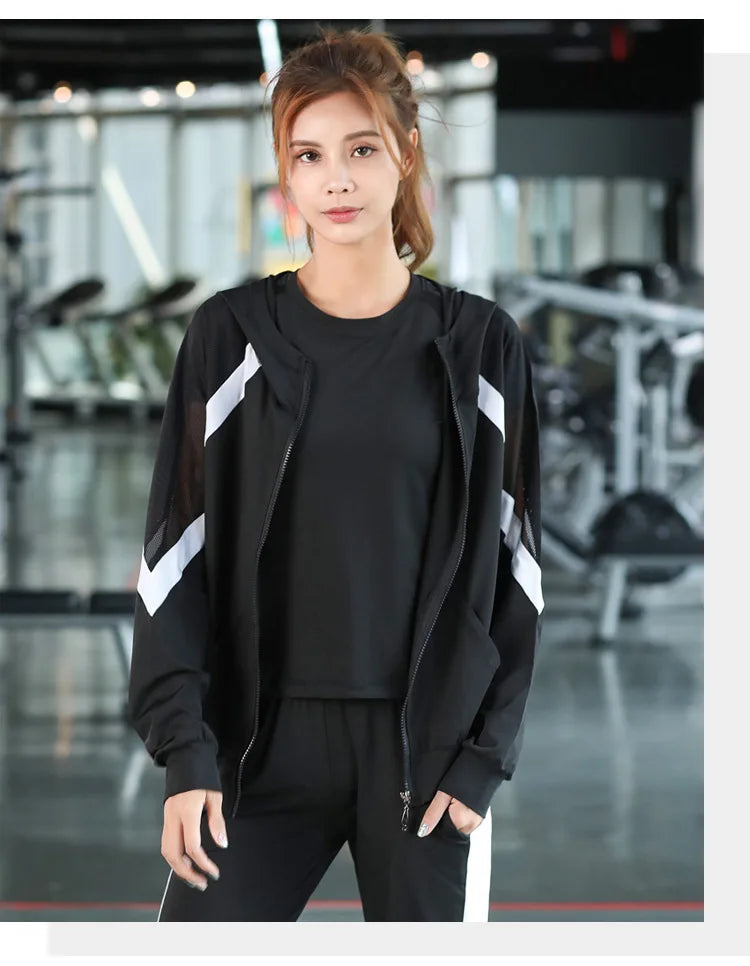 women yoga sportswear clothing set coats+t shirt+bra+shorts+pants fitness gym mesh suit quick dry outdoor running sets
