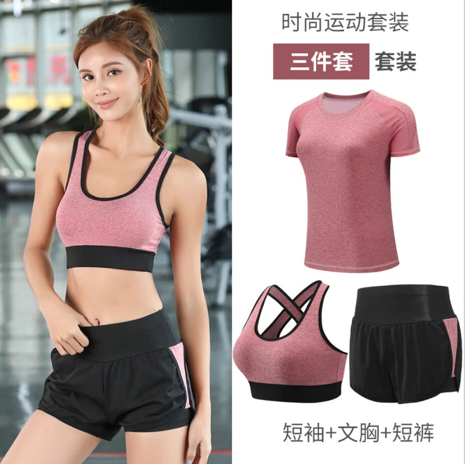 women yoga sportswear clothing set coats+t shirt+bra+shorts+pants fitness gym mesh suit quick dry outdoor running sets