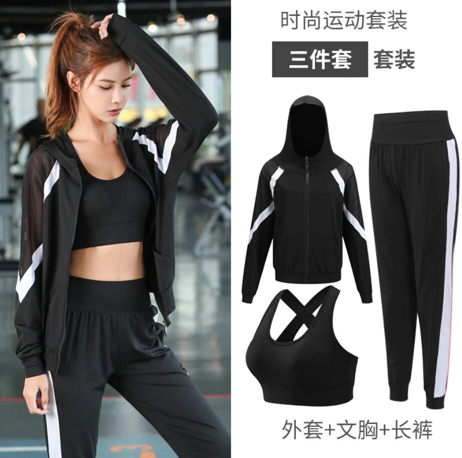 women yoga sportswear clothing set coats+t shirt+bra+shorts+pants fitness gym mesh suit quick dry outdoor running sets
