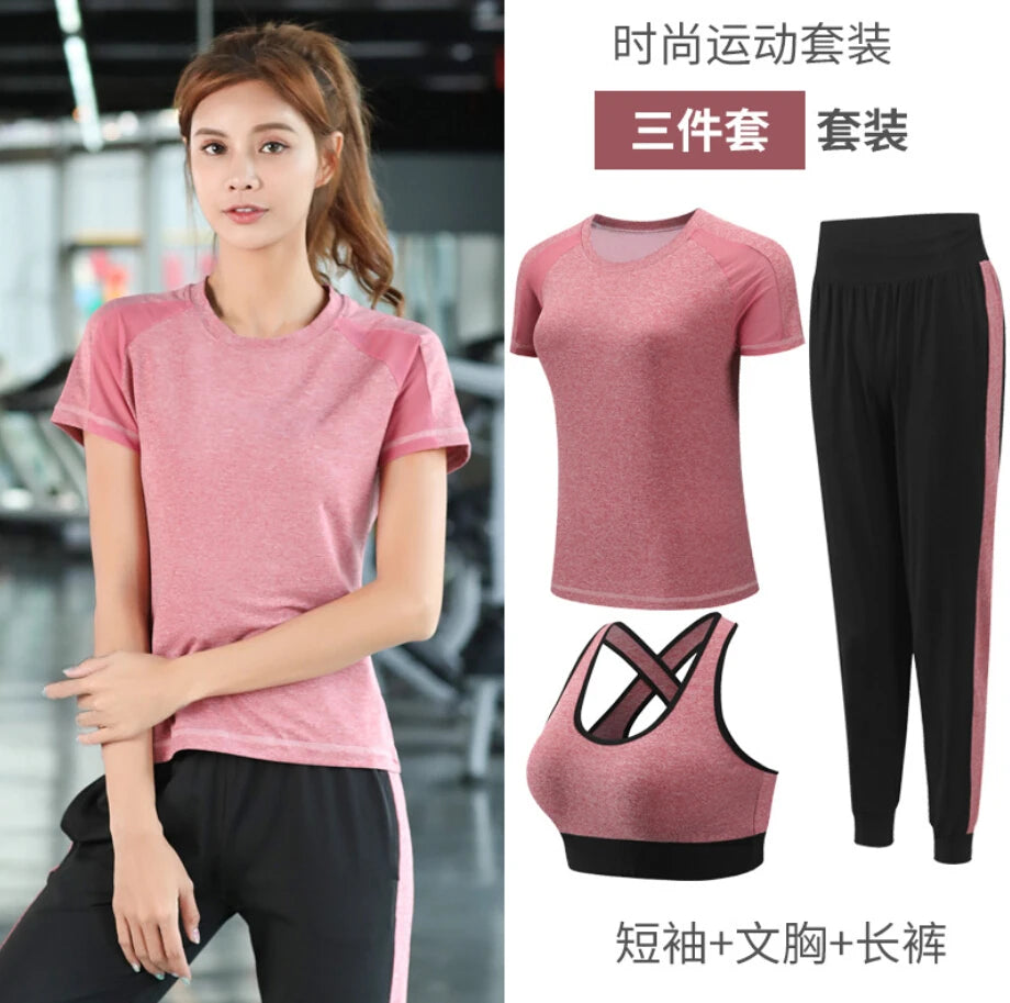 women yoga sportswear clothing set coats+t shirt+bra+shorts+pants fitness gym mesh suit quick dry outdoor running sets