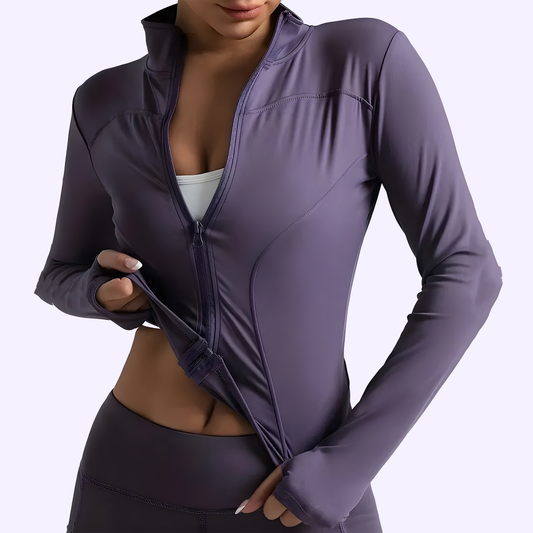Women's Zip-Up Running Jacket Lightweight Stretchy Running Track Jacket with Thumb Holes, High Neck, Breathable Yoga Sportwear