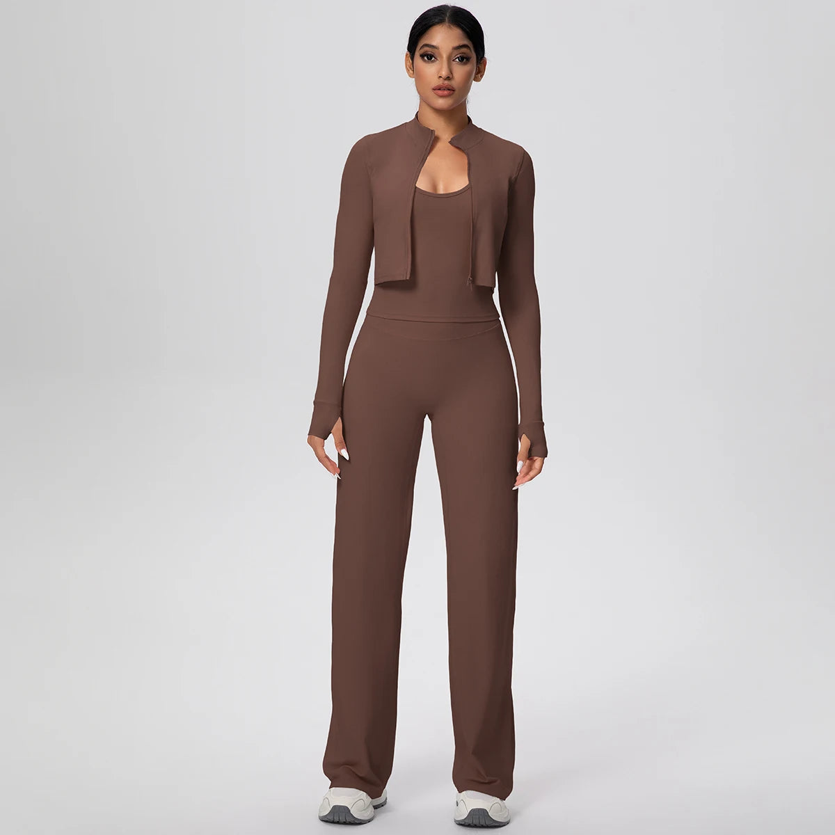 3pcs/set Yoga Gym Sports Set Yoga Three Piece Set Female Sportswear High Strength Training Scrunch Yoga Suit Solid Zipper Jacket