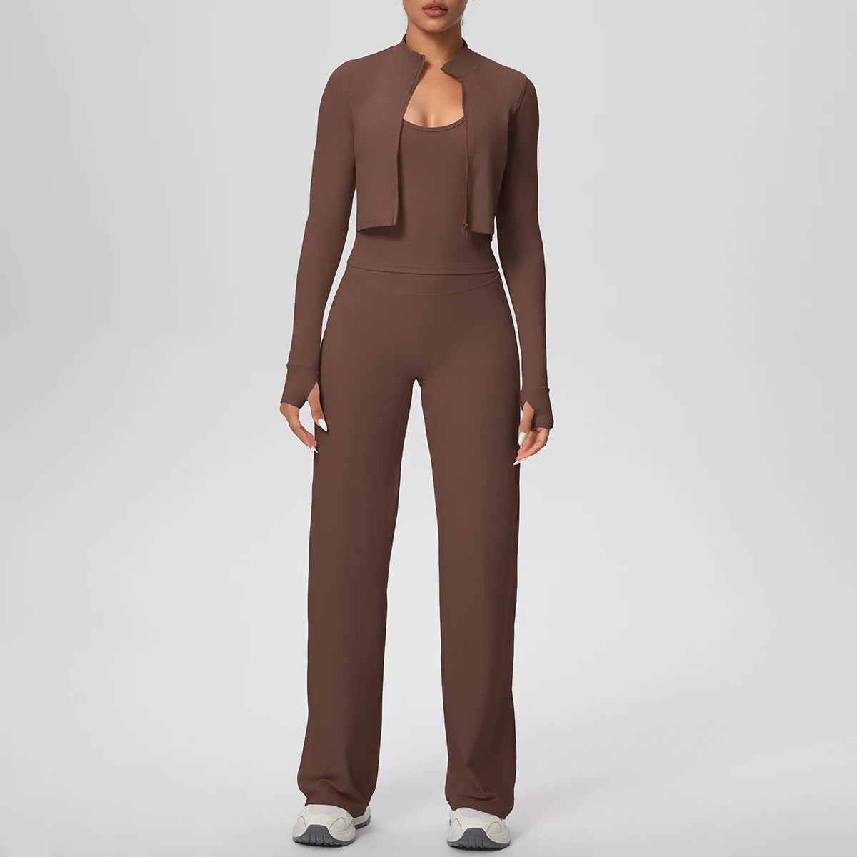 3pcs/set Yoga Gym Sports Set Yoga Three Piece Set Female Sportswear High Strength Training Scrunch Yoga Suit Solid Zipper Jacket