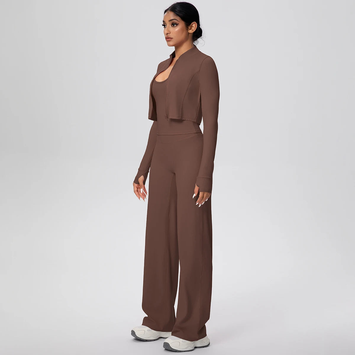 3pcs/set Yoga Gym Sports Set Yoga Three Piece Set Female Sportswear High Strength Training Scrunch Yoga Suit Solid Zipper Jacket