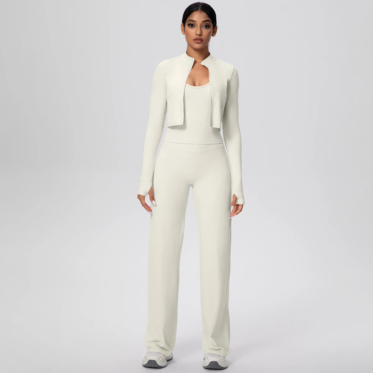 3pcs/set Yoga Gym Sports Set Yoga Three Piece Set Female Sportswear High Strength Training Scrunch Yoga Suit Solid Zipper Jacket