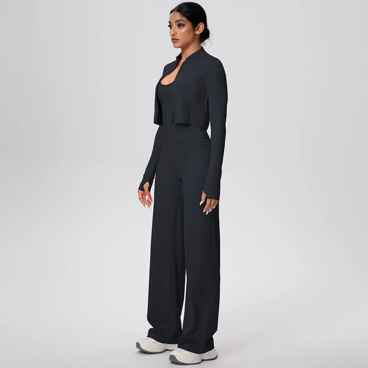 3pcs/set Yoga Gym Sports Set Yoga Three Piece Set Female Sportswear High Strength Training Scrunch Yoga Suit Solid Zipper Jacket