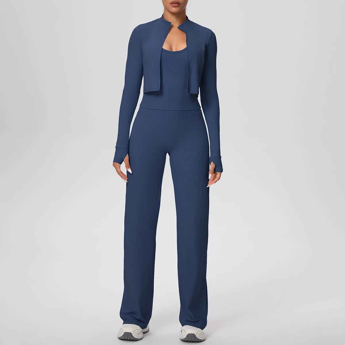 3pcs/set Yoga Gym Sports Set Yoga Three Piece Set Female Sportswear High Strength Training Scrunch Yoga Suit Solid Zipper Jacket