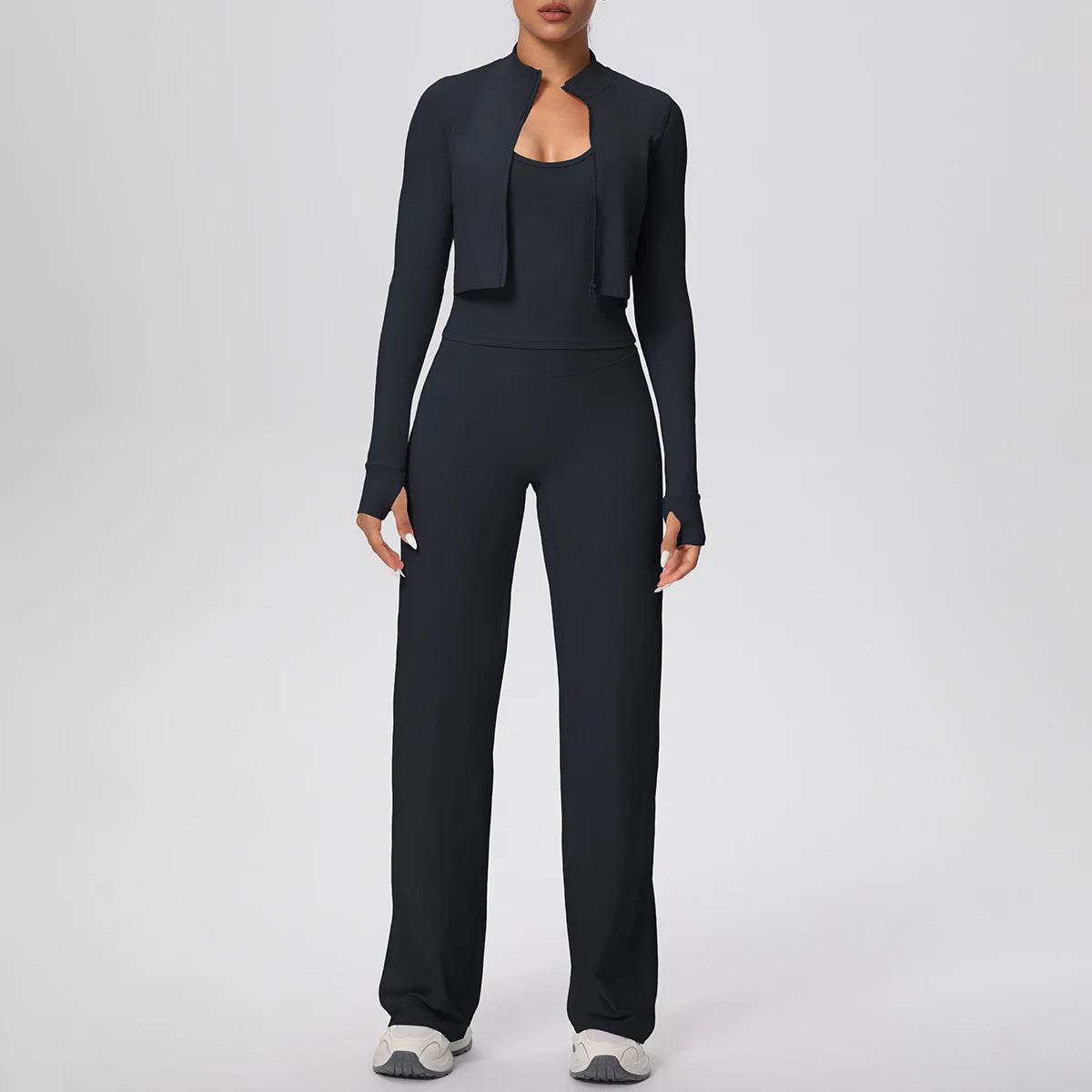 3pcs/set Yoga Gym Sports Set Yoga Three Piece Set Female Sportswear High Strength Training Scrunch Yoga Suit Solid Zipper Jacket