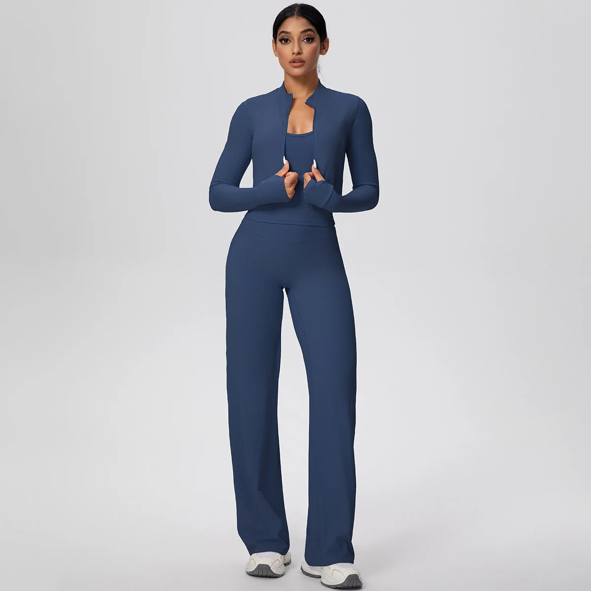 3pcs/set Yoga Gym Sports Set Yoga Three Piece Set Female Sportswear High Strength Training Scrunch Yoga Suit Solid Zipper Jacket