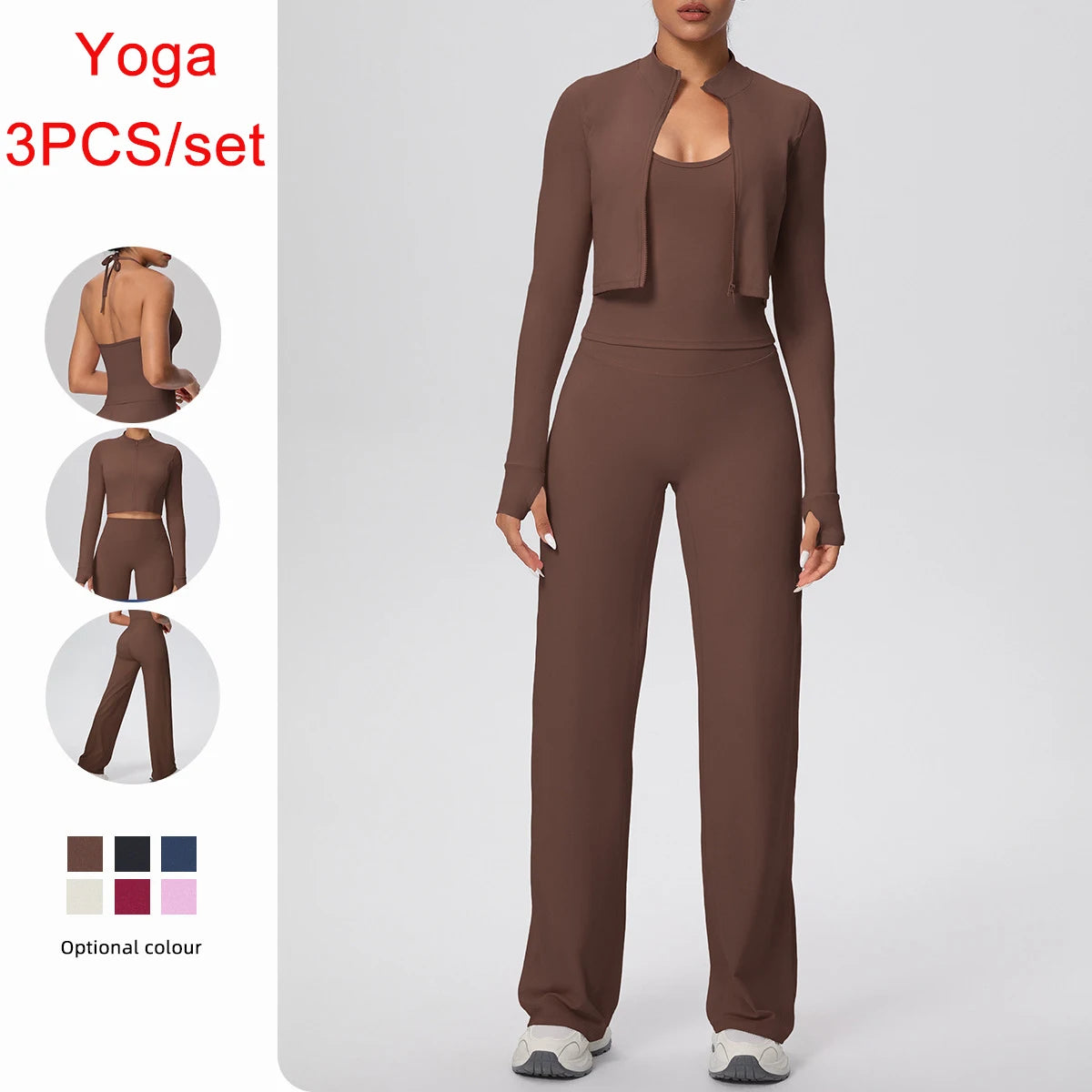 3pcs/set Yoga Gym Sports Set Yoga Three Piece Set Female Sportswear High Strength Training Scrunch Yoga Suit Solid Zipper Jacket