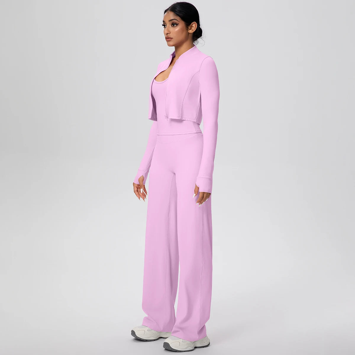 3pcs/set Yoga Gym Sports Set Yoga Three Piece Set Female Sportswear High Strength Training Scrunch Yoga Suit Solid Zipper Jacket