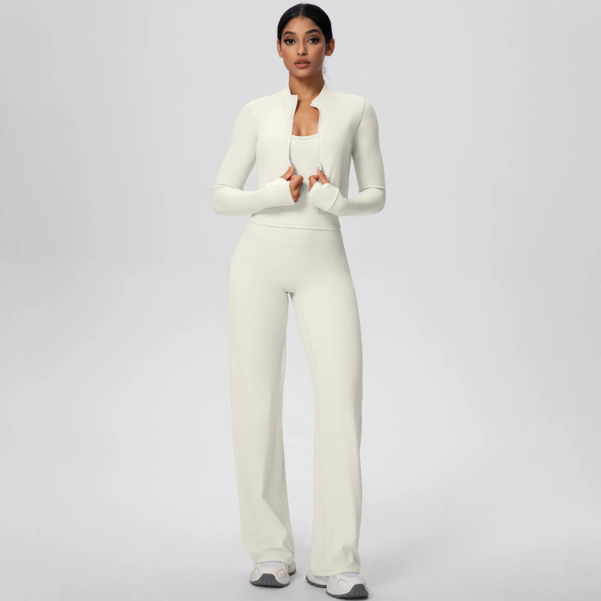 3pcs/set Yoga Gym Sports Set Yoga Three Piece Set Female Sportswear High Strength Training Scrunch Yoga Suit Solid Zipper Jacket