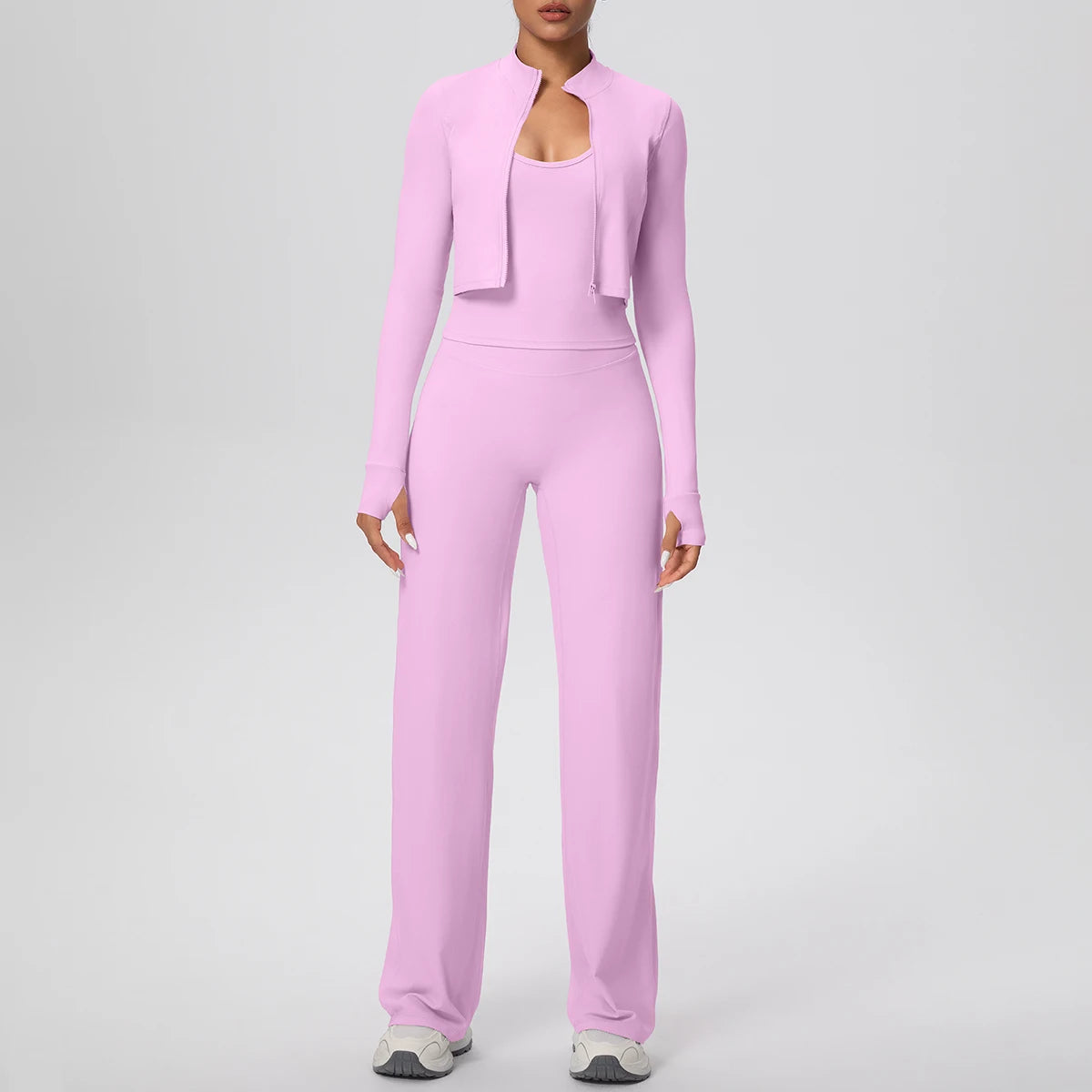 3pcs/set Yoga Gym Sports Set Yoga Three Piece Set Female Sportswear High Strength Training Scrunch Yoga Suit Solid Zipper Jacket