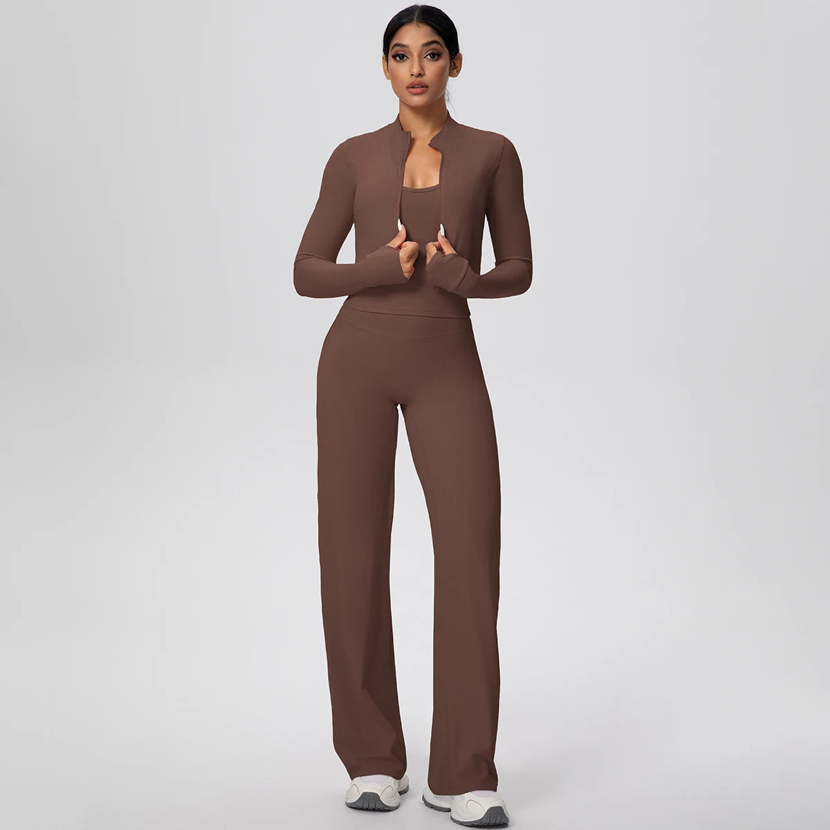 3pcs/set Yoga Gym Sports Set Yoga Three Piece Set Female Sportswear High Strength Training Scrunch Yoga Suit Solid Zipper Jacket