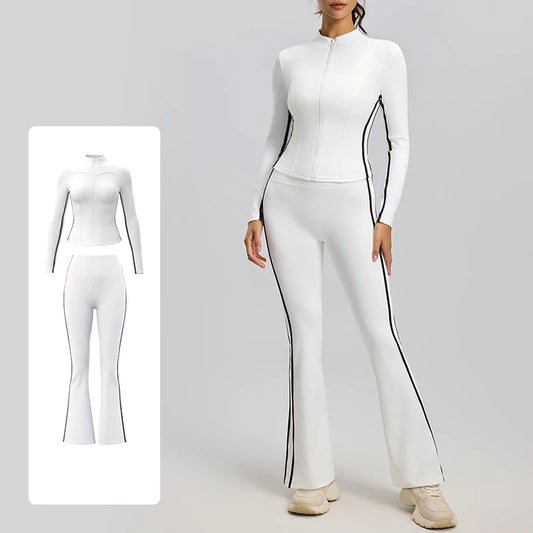 High Quality Women Striped High Waist Polyester Workout Set Running Sports Butt Lifting Naked Feeling Stretch 2 Piece Yoga Sets