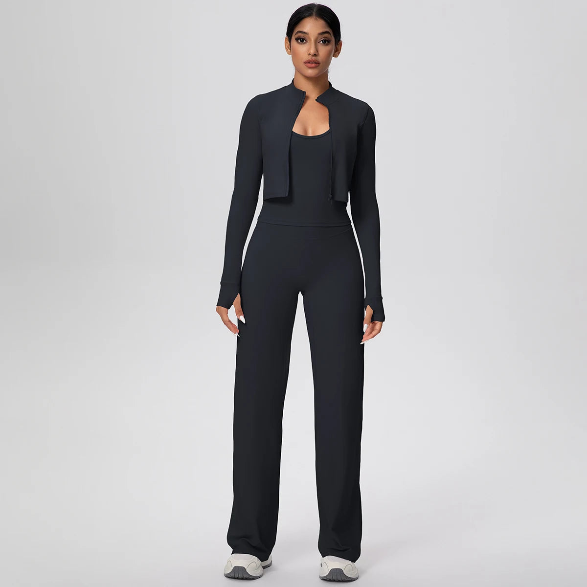 3pcs/set Yoga Gym Sports Set Yoga Three Piece Set Female Sportswear High Strength Training Scrunch Yoga Suit Solid Zipper Jacket