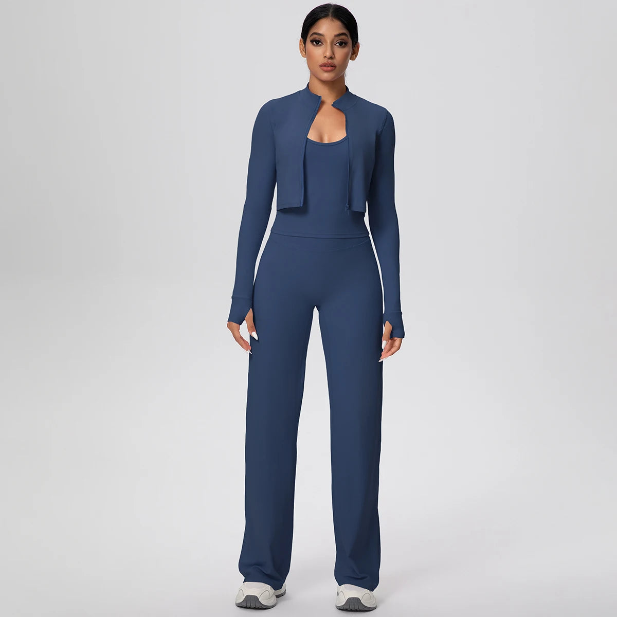 3pcs/set Yoga Gym Sports Set Yoga Three Piece Set Female Sportswear High Strength Training Scrunch Yoga Suit Solid Zipper Jacket