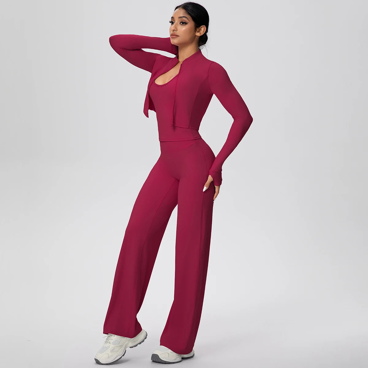 3pcs/set Yoga Gym Sports Set Yoga Three Piece Set Female Sportswear High Strength Training Scrunch Yoga Suit Solid Zipper Jacket