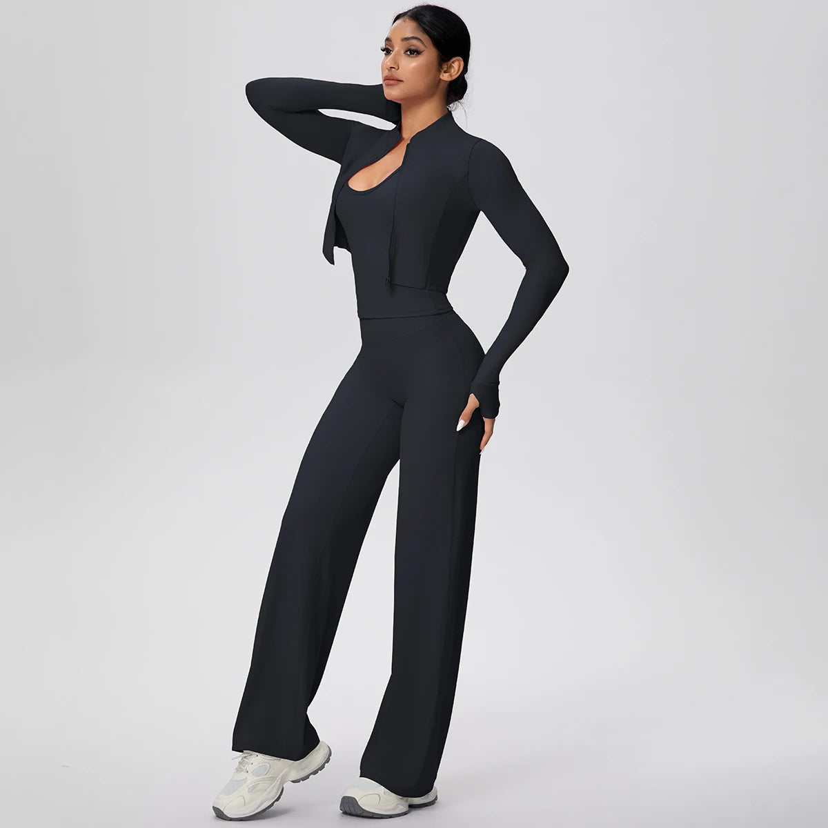 3pcs/set Yoga Gym Sports Set Yoga Three Piece Set Female Sportswear High Strength Training Scrunch Yoga Suit Solid Zipper Jacket