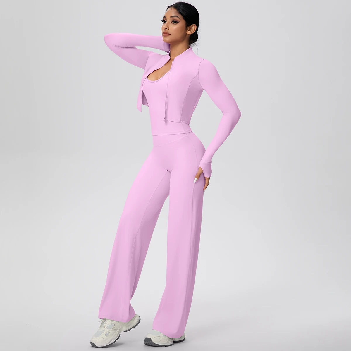 3pcs/set Yoga Gym Sports Set Yoga Three Piece Set Female Sportswear High Strength Training Scrunch Yoga Suit Solid Zipper Jacket