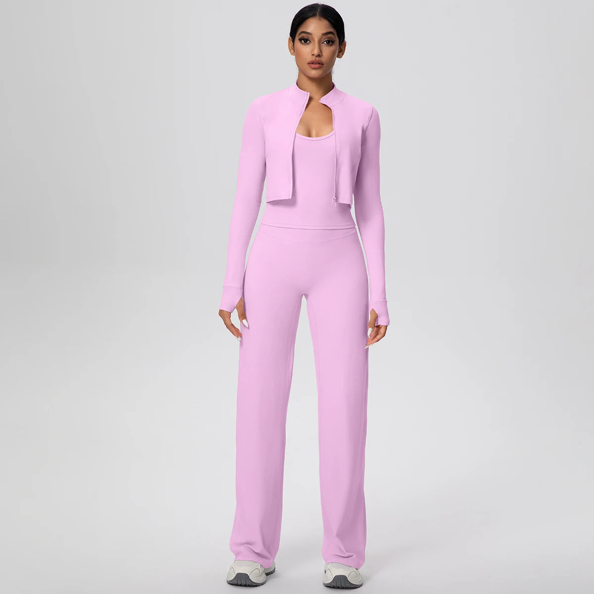 3pcs/set Yoga Gym Sports Set Yoga Three Piece Set Female Sportswear High Strength Training Scrunch Yoga Suit Solid Zipper Jacket