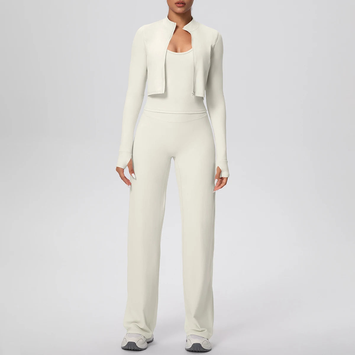 3pcs/set Yoga Gym Sports Set Yoga Three Piece Set Female Sportswear High Strength Training Scrunch Yoga Suit Solid Zipper Jacket