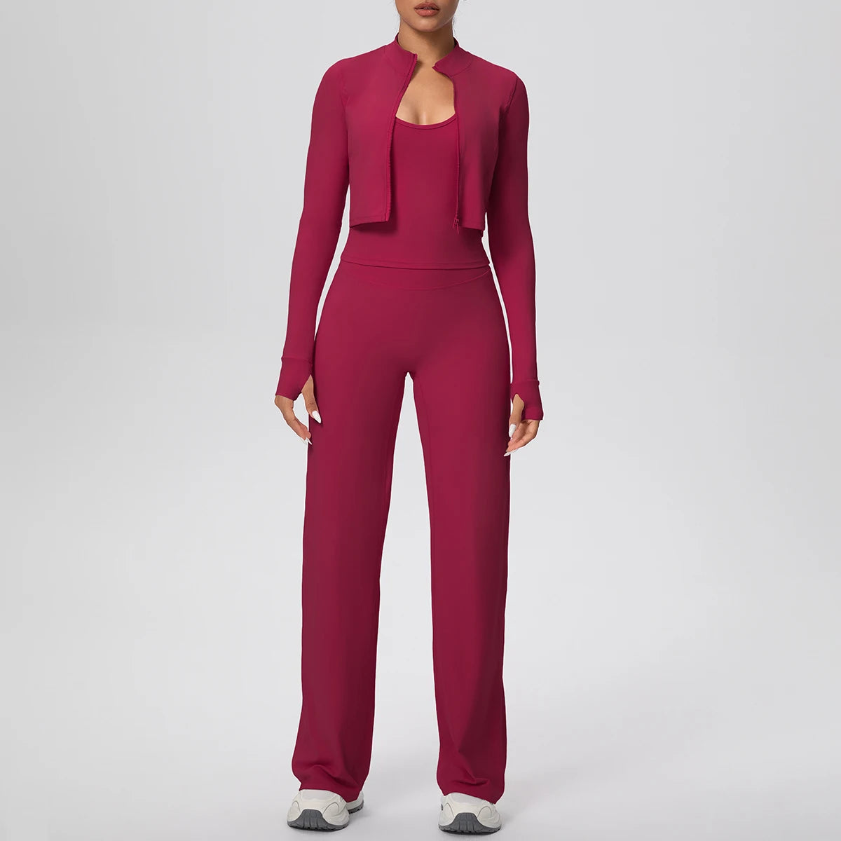 3pcs/set Yoga Gym Sports Set Yoga Three Piece Set Female Sportswear High Strength Training Scrunch Yoga Suit Solid Zipper Jacket