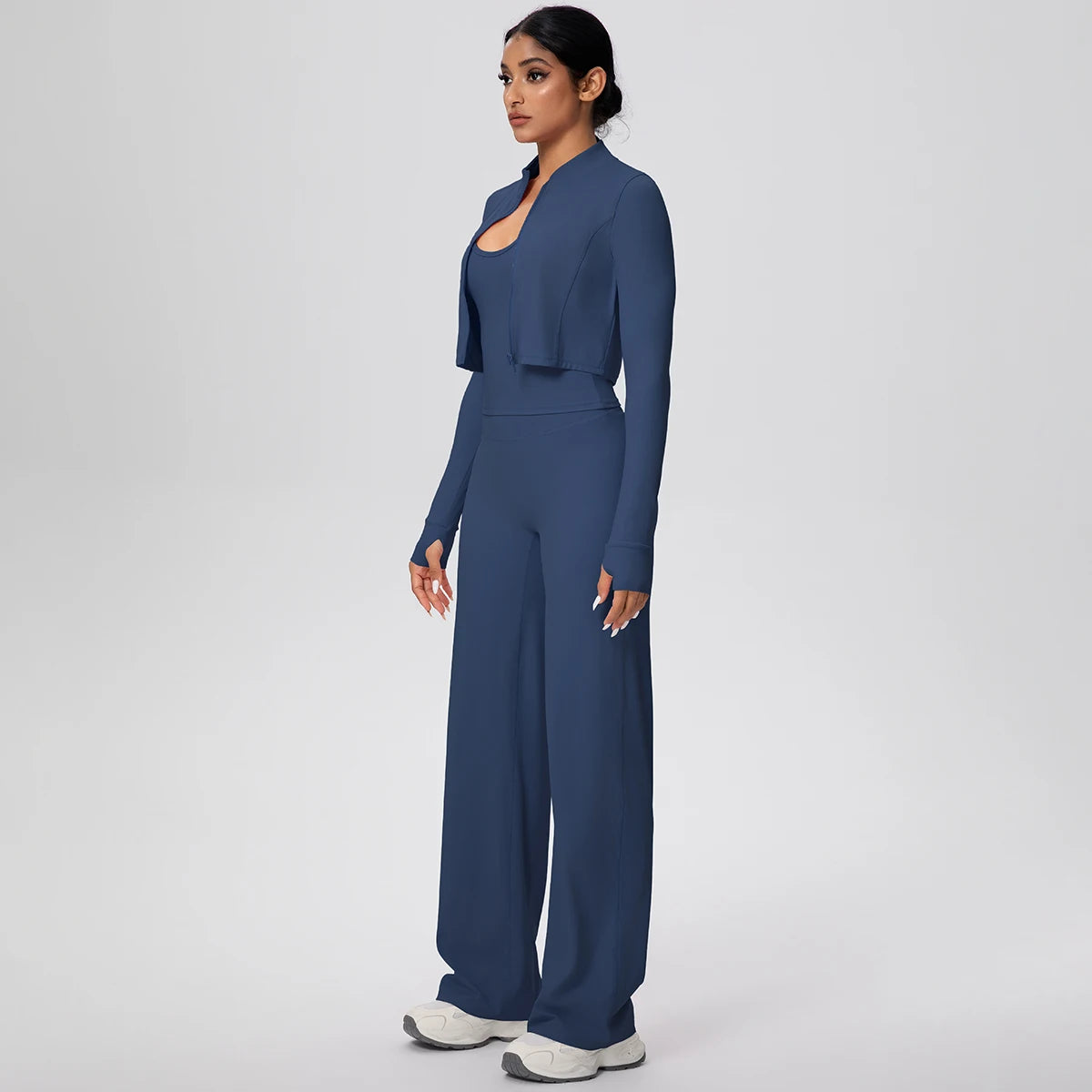 3pcs/set Yoga Gym Sports Set Yoga Three Piece Set Female Sportswear High Strength Training Scrunch Yoga Suit Solid Zipper Jacket