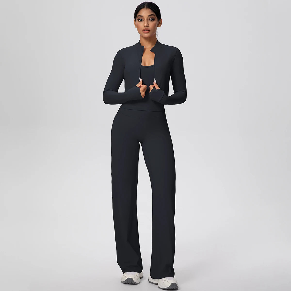 3pcs/set Yoga Gym Sports Set Yoga Three Piece Set Female Sportswear High Strength Training Scrunch Yoga Suit Solid Zipper Jacket