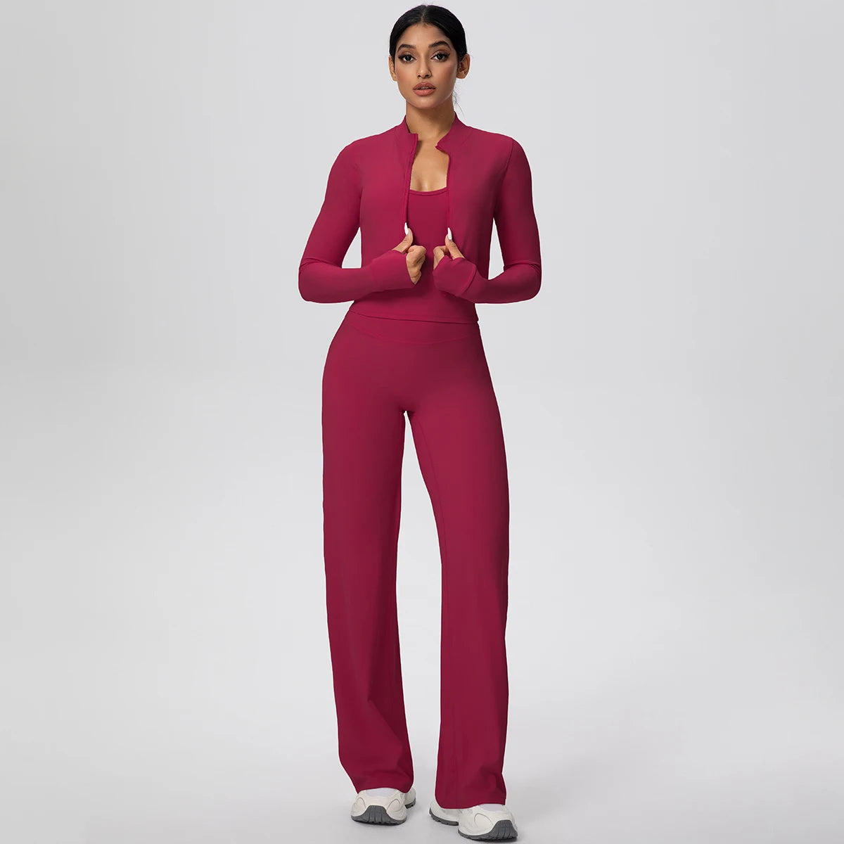 3pcs/set Yoga Gym Sports Set Yoga Three Piece Set Female Sportswear High Strength Training Scrunch Yoga Suit Solid Zipper Jacket