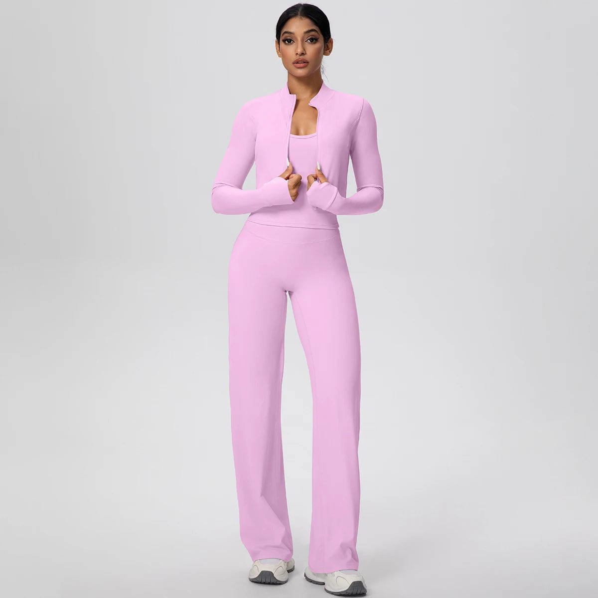 3pcs/set Yoga Gym Sports Set Yoga Three Piece Set Female Sportswear High Strength Training Scrunch Yoga Suit Solid Zipper Jacket