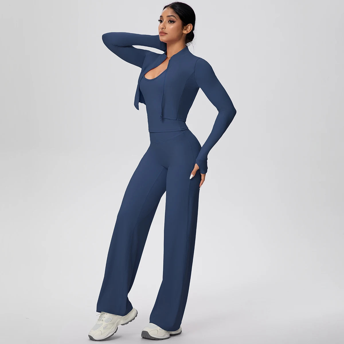 3pcs/set Yoga Gym Sports Set Yoga Three Piece Set Female Sportswear High Strength Training Scrunch Yoga Suit Solid Zipper Jacket