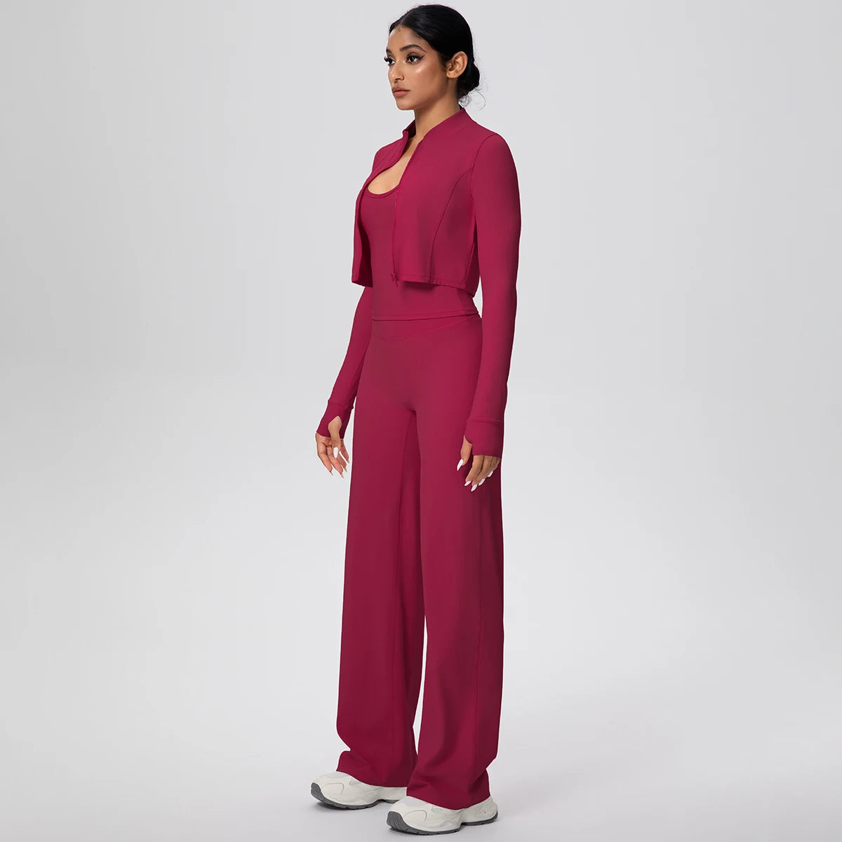 3pcs/set Yoga Gym Sports Set Yoga Three Piece Set Female Sportswear High Strength Training Scrunch Yoga Suit Solid Zipper Jacket