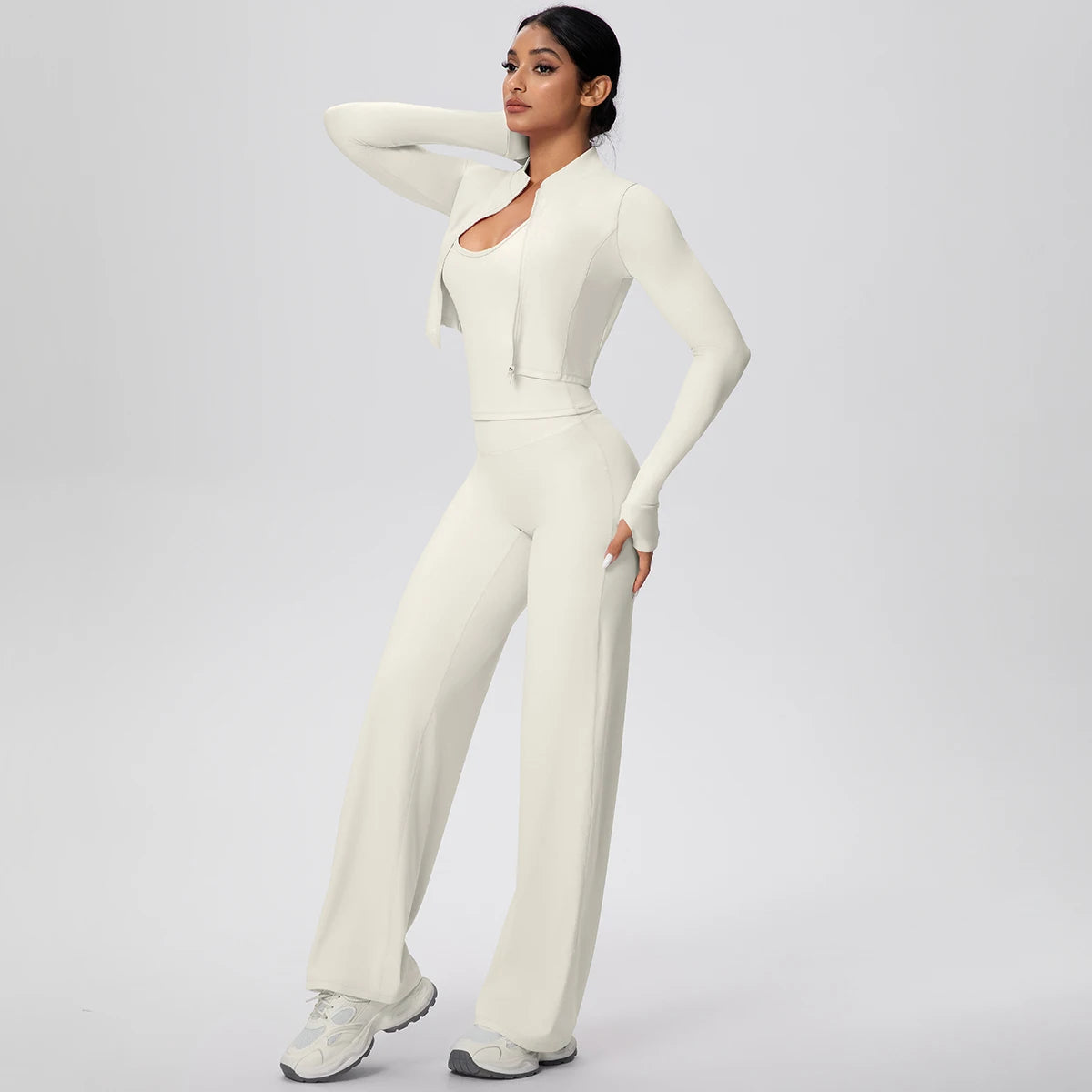 3pcs/set Yoga Gym Sports Set Yoga Three Piece Set Female Sportswear High Strength Training Scrunch Yoga Suit Solid Zipper Jacket