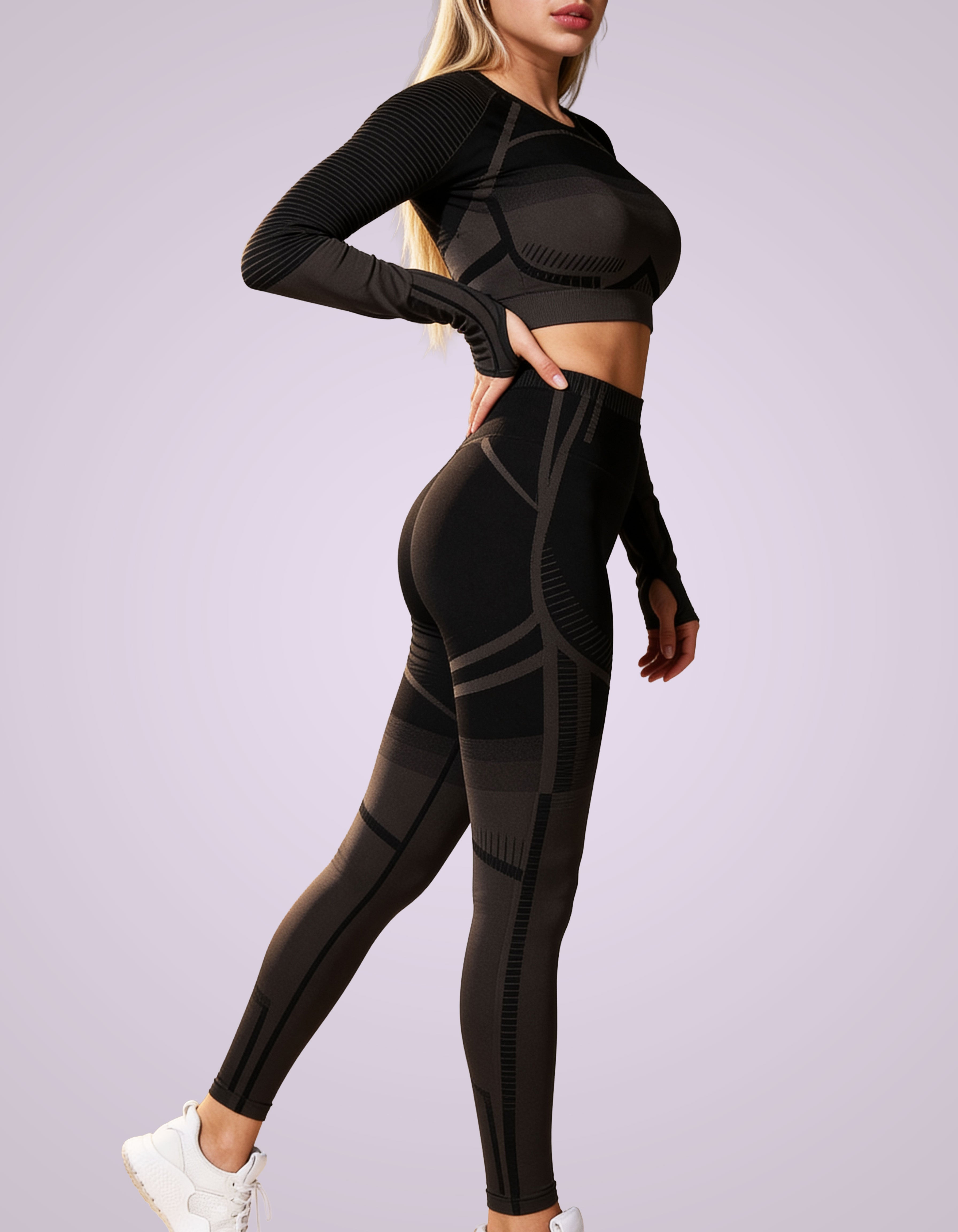 Women's Seamless Long Sleeve Crop Top & Leggings Matching Set