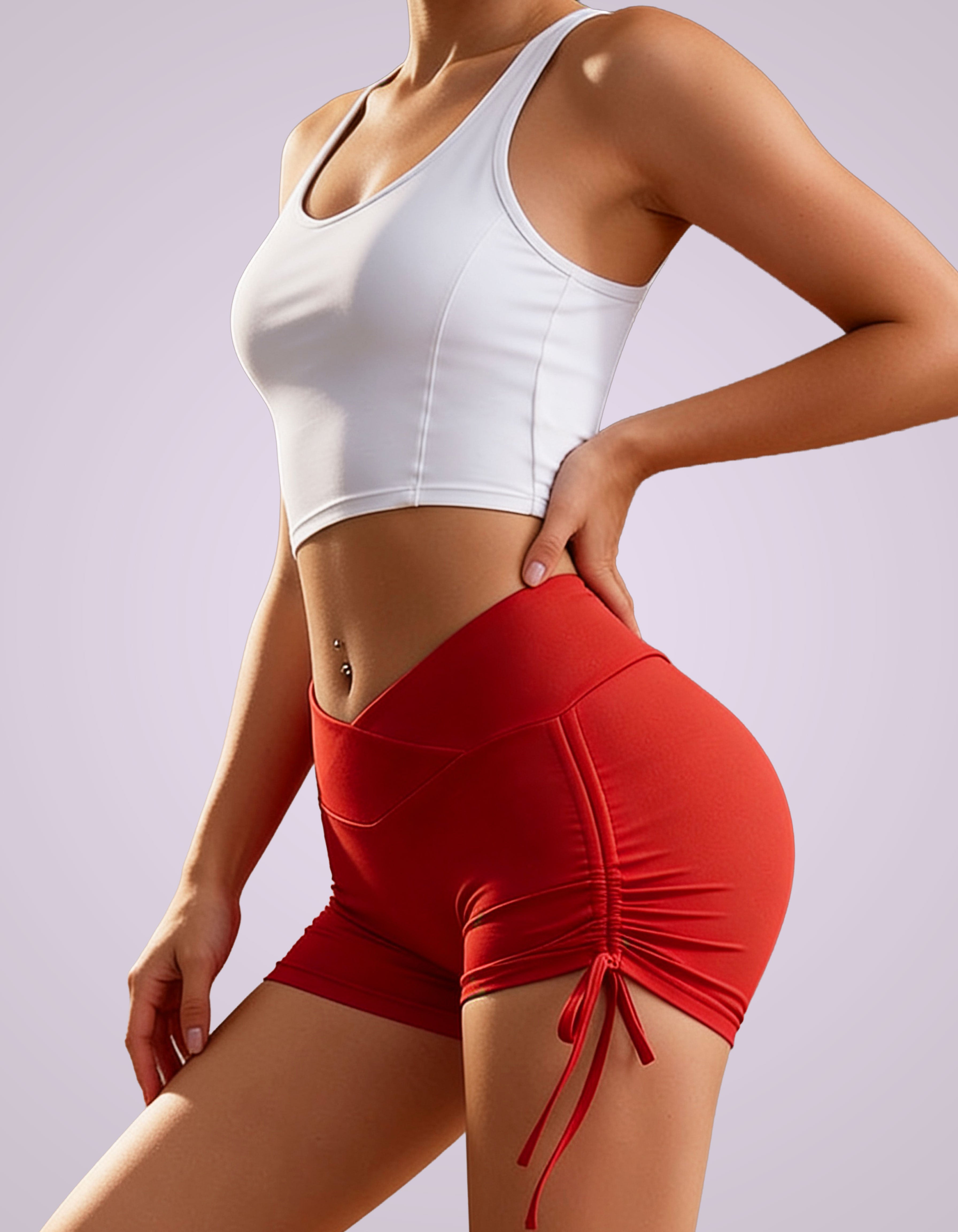 Women's High-Waist Ruched Drawstring Yoga Shorts