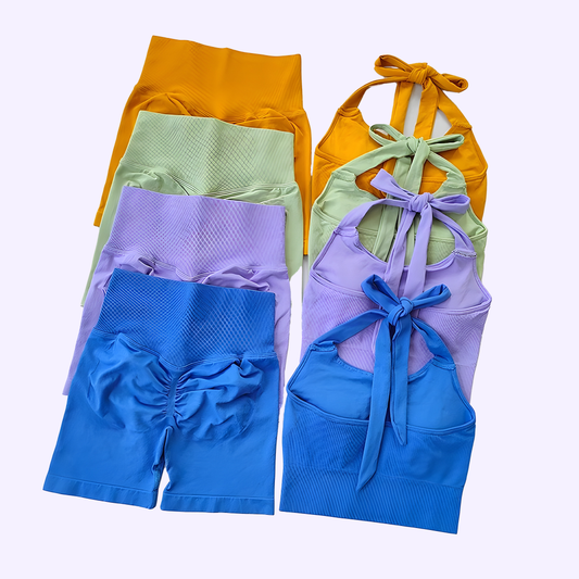 Peach Hip Lifting Suit Neck Hanging Sports Bra Shockproof Gathering Bra Quick Drying Short Set Gym Fitness Running Yoga Suit